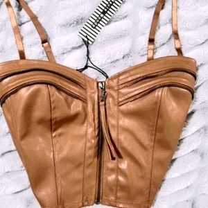 Haute Monde Faux Leather 2Piece Crop Top Skirt